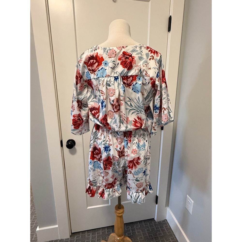 EXLURA‎ Women's Floral Print Ruffle Hem Romper Short Sleeve Elastic Waist Size M - Picture 6 of 7